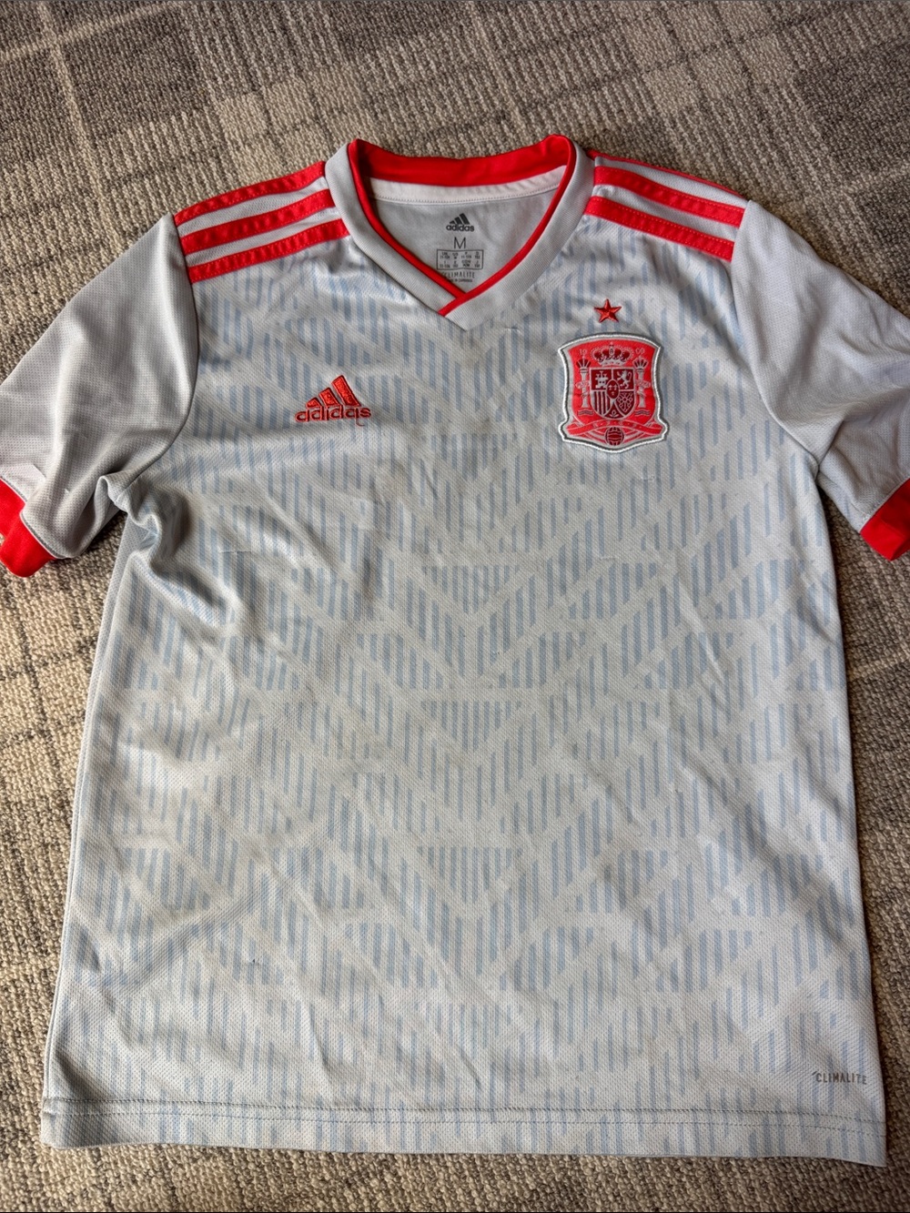 adidas Spain boys Away Football Jersey in White with Red Accents